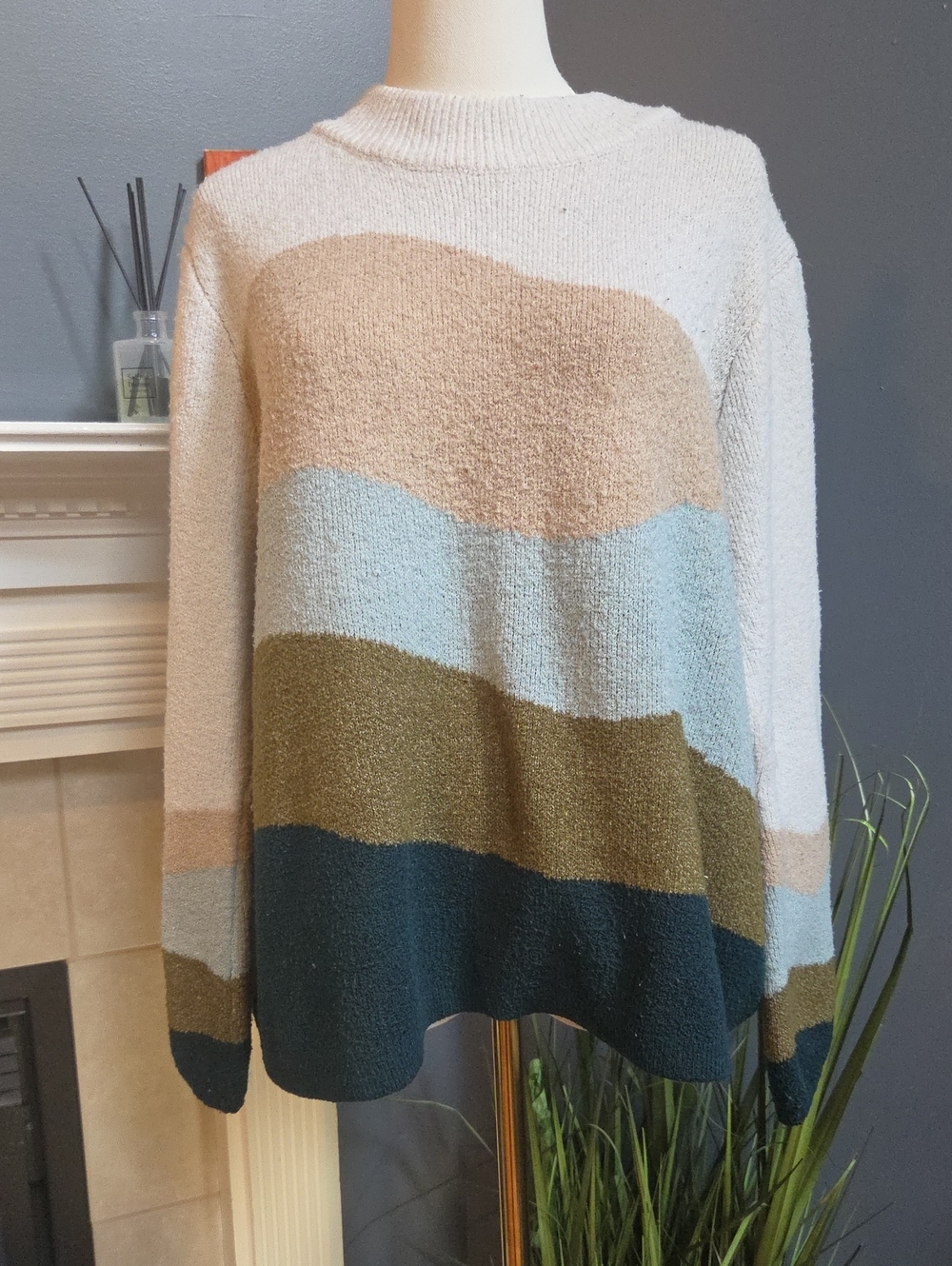 Neutral Multi-Stripe Crew Neck Sweater